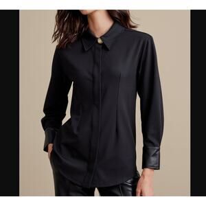 Soft Surroundings Black Mattea Faux Leather Cuff Tunic Button-down Shirt Medium